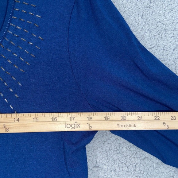 Additions by Chico's Blouse Womens 1 Blue 3/4 Sleeve Pullover Scoop Neck Beaded - Picture 7 of 14